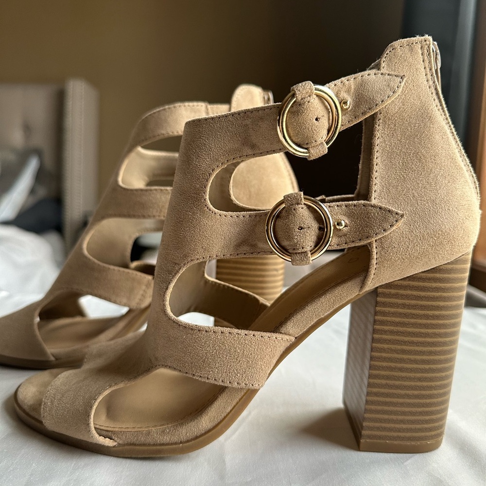 Tan Suede Women's Heeled Sandals